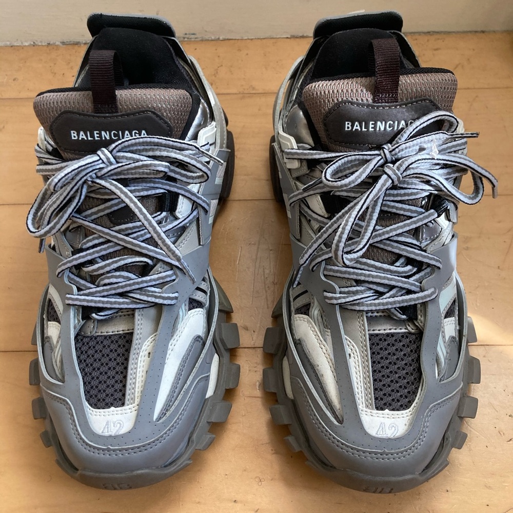 Balenciaga Gray Black White Textured Track Sneakers